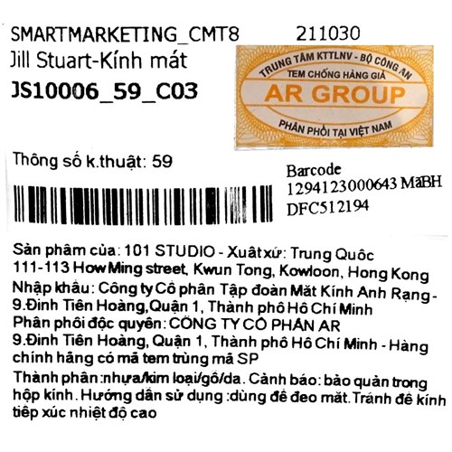 Mắt kính thời trang Nữ Jill Stuart JS10006_59_C03 Màu Vàng