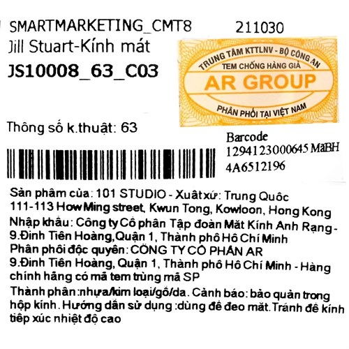 Mắt kính thời trang Nữ Jill Stuart JS10008_63_C03 Màu Đen