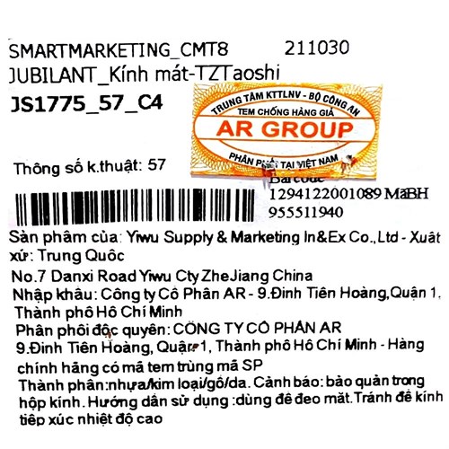 Mắt kính thời trang Nam Jubilant JS1775_57_C4 Màu Xám