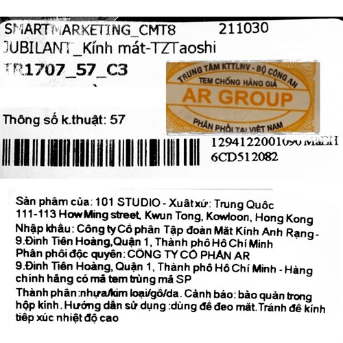 Mắt kính thời trang Nam Jubilant TR1707_57_C3 Màu Đen - Bạc