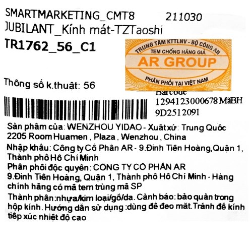 Mắt kính thời trang Unisex Jubilant TR1752_56_C1 Màu Đen