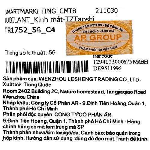 Mắt kính thời trang Unisex Jubilant TR1752_56_C4 Màu Đen