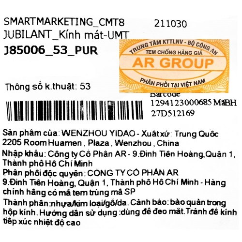 Mắt kính thời trang Nữ Jubilant J85006_53_PUR Màu Đen - Bạc