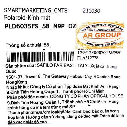 Mắt kính thời trang Unisex Polaroid PLD6035FS_58_N9P_OZ Màu Nâu