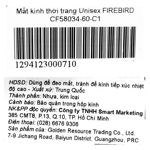 Mắt kính thời trang Unisex Firebird CF58034-60-C1 Màu Đen