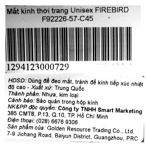 Mắt kính thời trang Unisex Firebird F92226-57-C45 Màu Đen