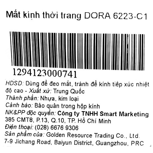 Mắt kính thời trang Unisex Dora 6223-C1 Màu Đen