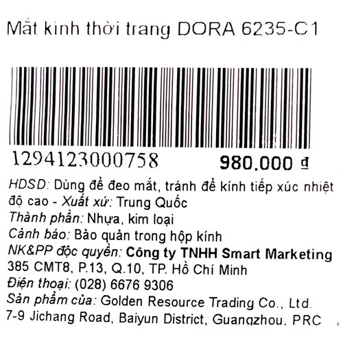 Mắt kính thời trang Nữ Dora 6235-C1 Màu Đen