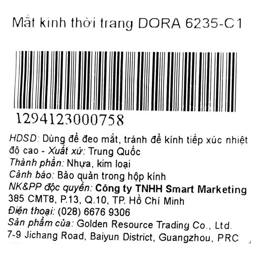 Mắt kính thời trang Nữ Dora 6235-C1 Màu Đen