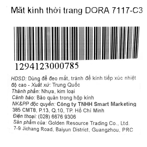 Mắt kính thời trang Nữ Dora 7117-C3 Màu Đen