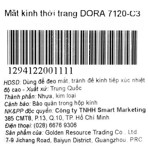 Mắt kính thời trang Nam Dora 7120-C3 Màu Đen