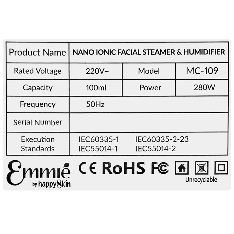 Máy xông hơi mặt Nano Ionic Emmié MC-109 Màu Trắng