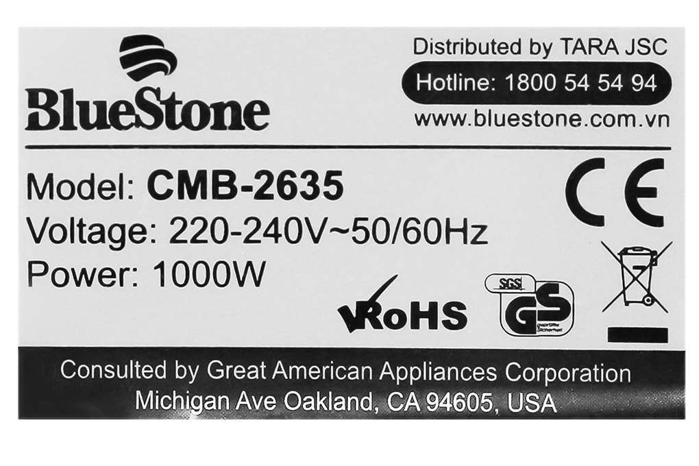 Máy pha cà phê BlueStone CMB-2635 Màu Đen
