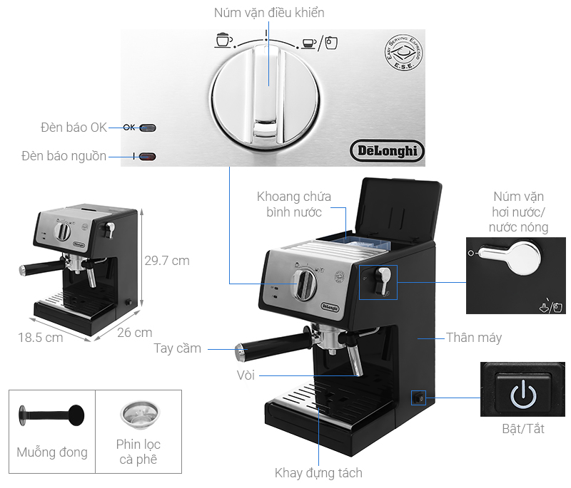 M y Pha C Ph Delonghi ECP33.21.BK Ch nh h ng gi t t