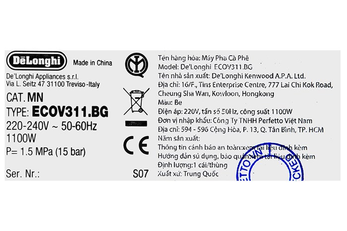 Máy pha cà phê Delonghi ECOV311.BG Màu Màu be
