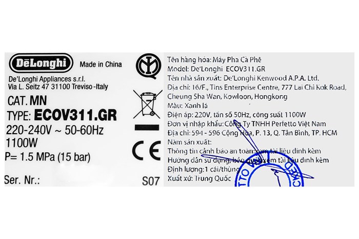 Máy pha cà phê Delonghi ECOV311.GR Màu Xanh rêu