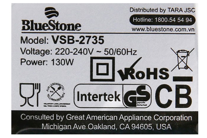 Máy hút chân không BlueStone VSB-2735 Màu Trắng