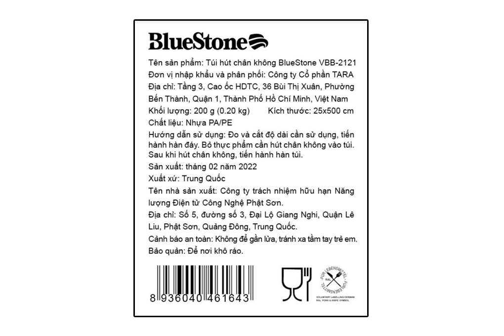 Cuộn túi hút chân không BlueStone VBB-2121 Màu Trắng