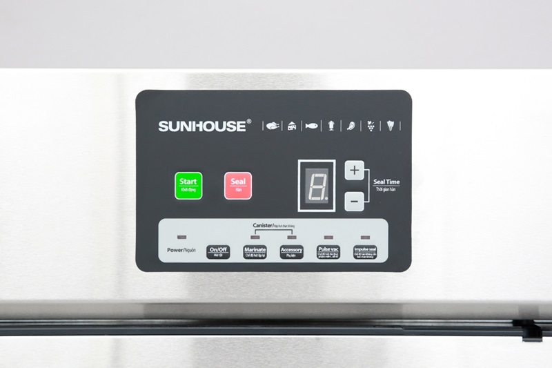 Bảng điều khiển nút nhấn điện tử với chỉ dẫn tiếng Anh - Việt dễ hiểu, dễ thao tác - Máy hút chân không Sunhouse SHD5855 Bảng điều khiển nút nhấn điện tử với chỉ dẫn tiếng Anh - Việt dễ hiểu, dễ thao tác - Máy hút chân không Sunhouse SHD5855