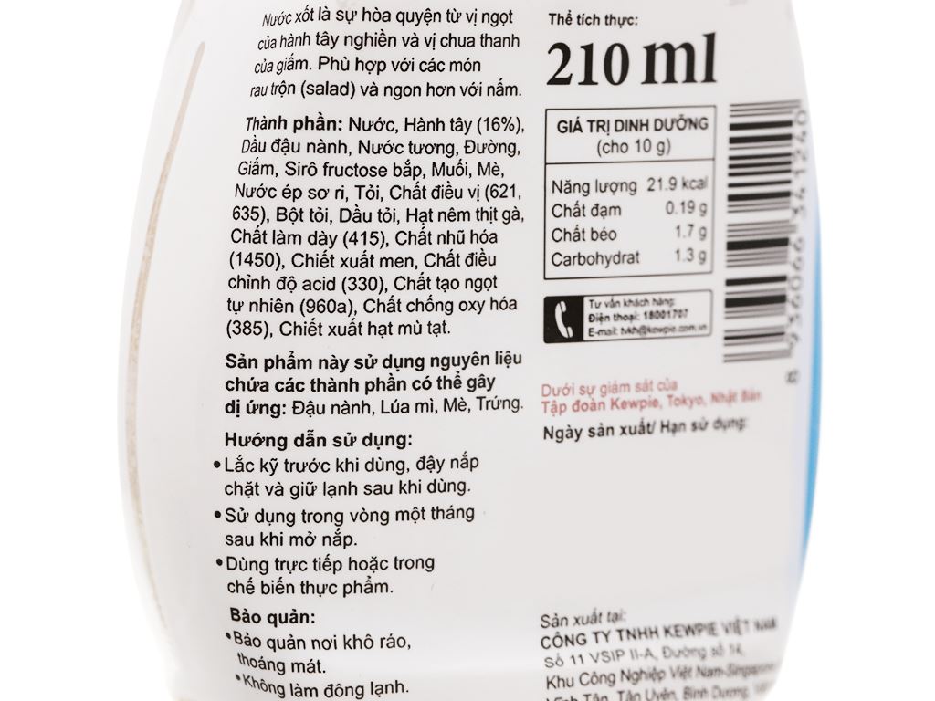 Nước xốt hành tây Kewpie chai 210ml 4