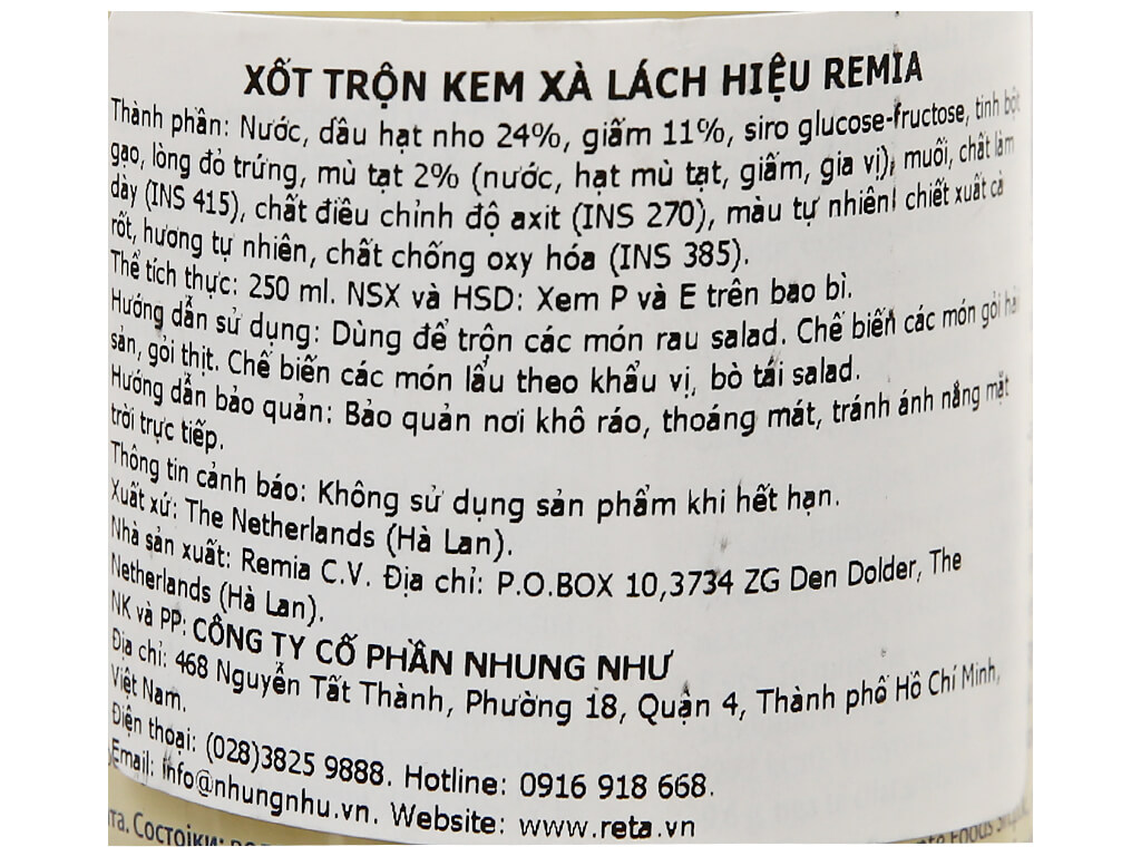 Xốt trộn kem xà lách Remia chai 250ml 4