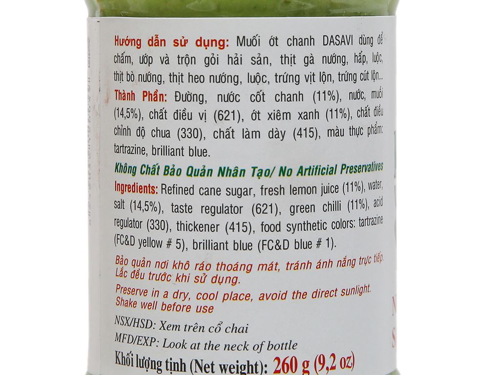 Muối chanh ớt xanh Nha Trang Dasavi chai 260g 3