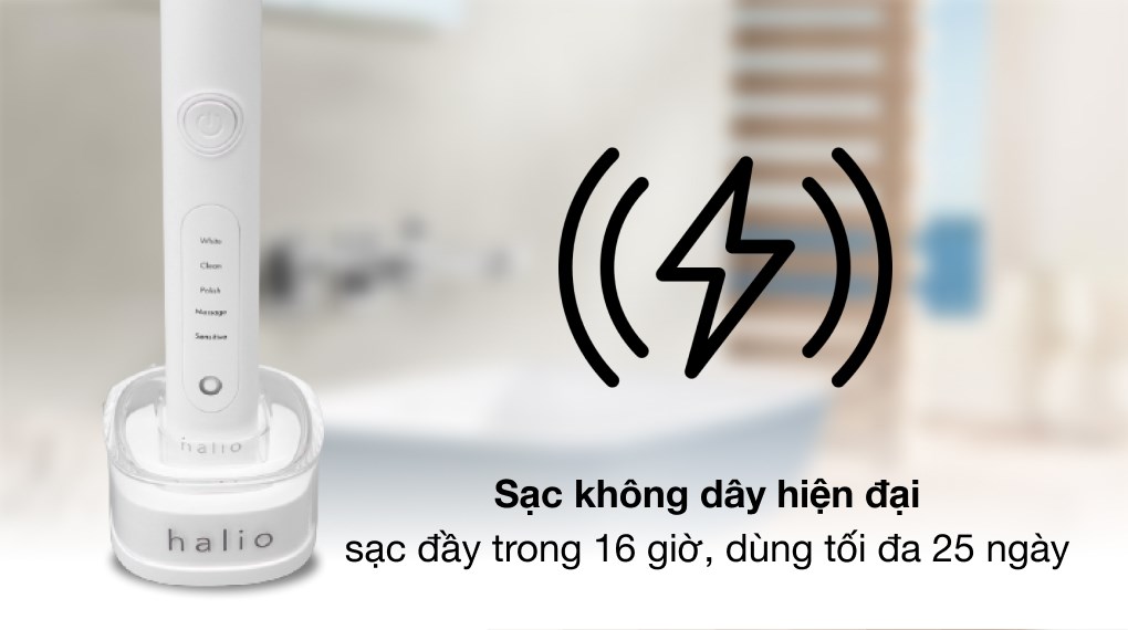 Bàn chải điện Halio Sonic Whitening Pro White (Tặng 1 đầu chải)