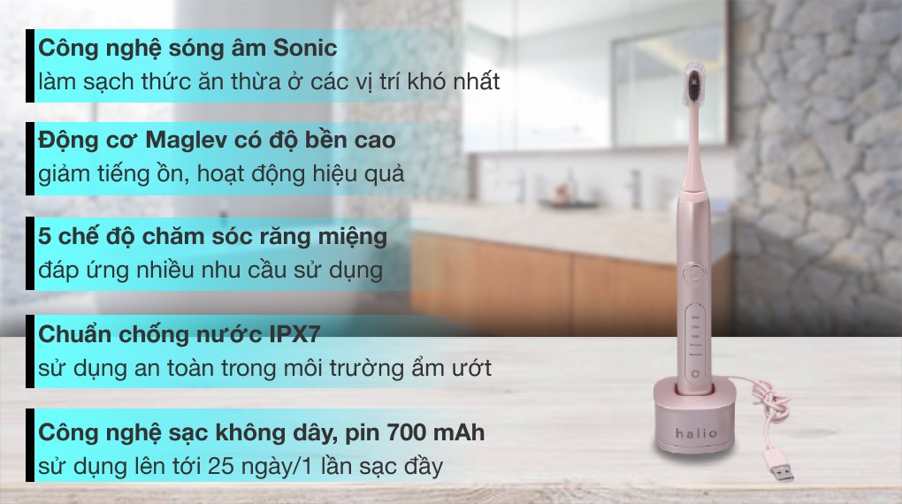 Bàn chải điện Halio Sonic Whitening Pro Rose Gold