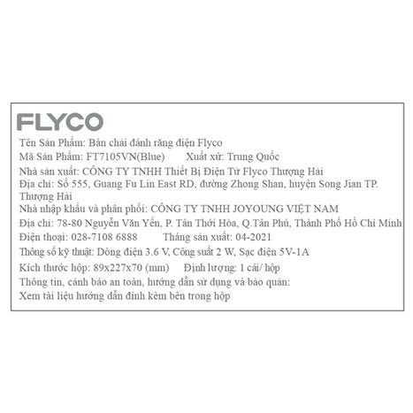 Bàn chải điện Flyco FT7105VN (Tặng 1 đầu bàn chải)