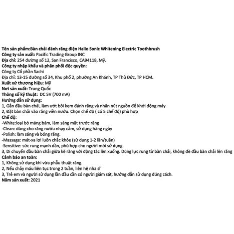 Bàn chải điện Halio Sonic Whitening (Tặng 1 đầu bàn chải)