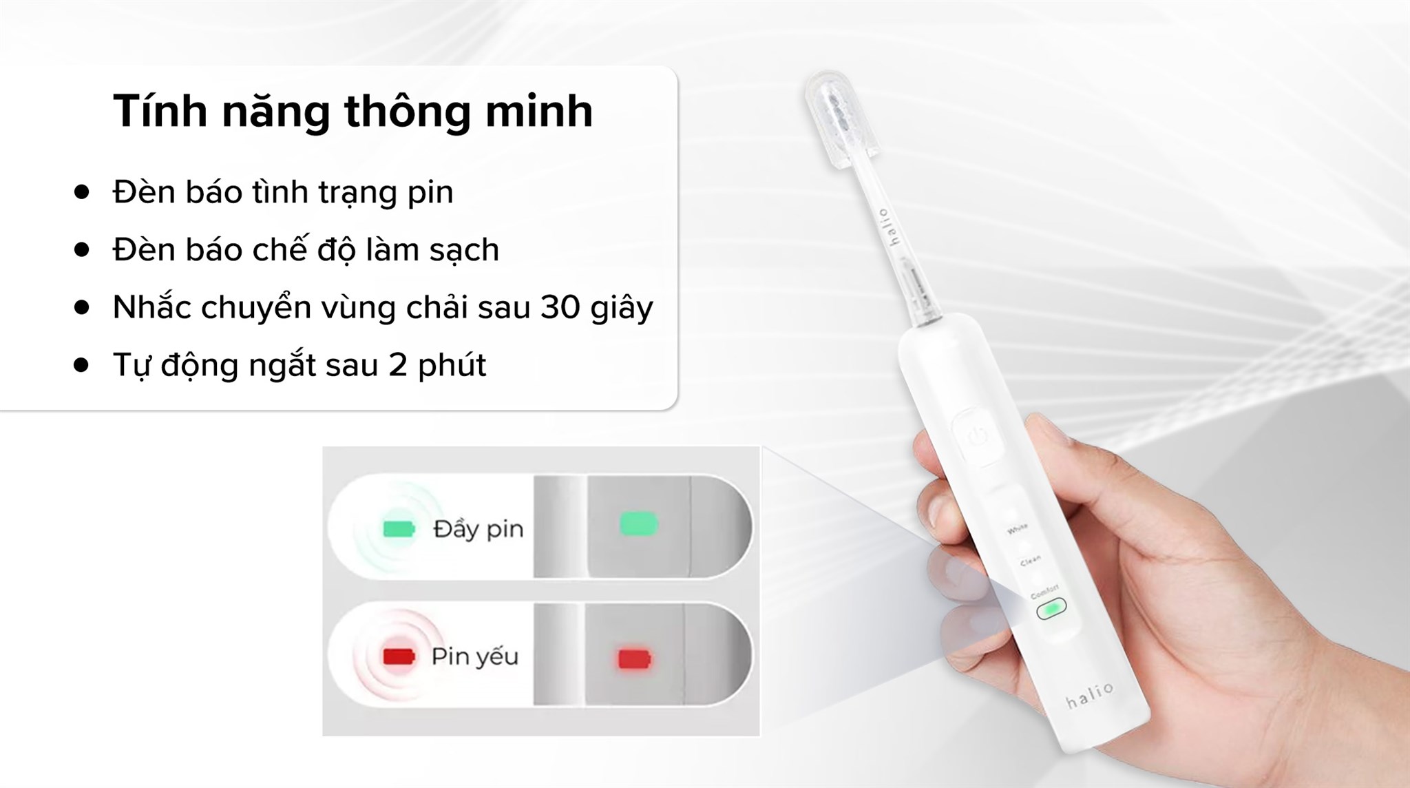 Bàn chải điện Halio Wave Sonic Cloud White