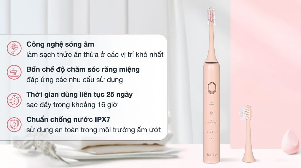 Bàn chải điện Halio Sonic SmartClean Electric Toothbrush Coral