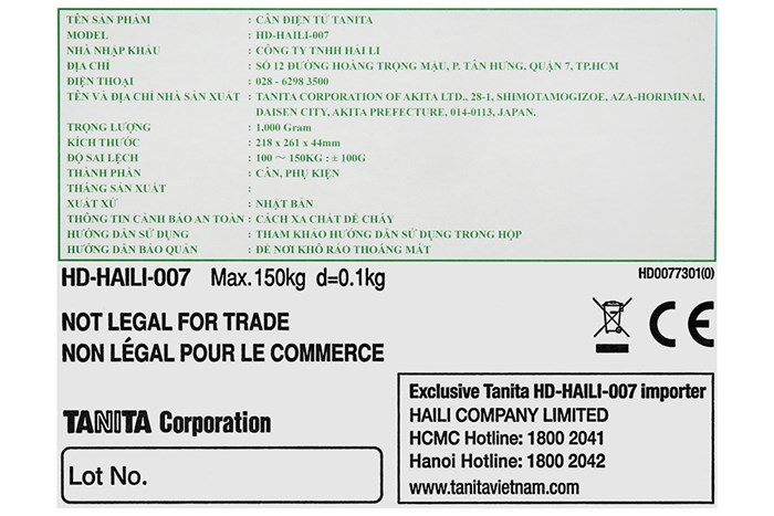 Cân điện tử Tanita HD-HAILI-007 LB Màu Xanh