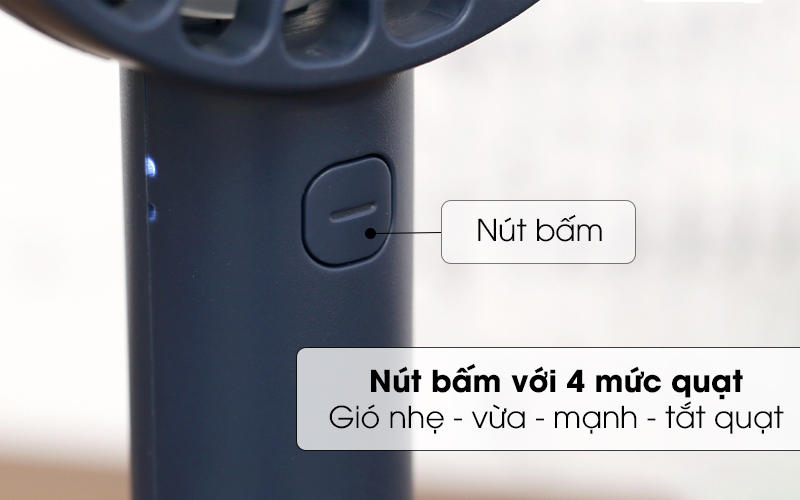 Nút bấm với 4 mức độ gió - Quạt sạc mini Cosano CF001 Xanh đen