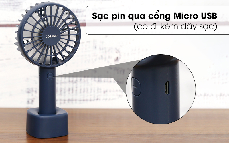 Sạc pin qua cổng USB thông dụng - Quạt sạc mini Cosano CF001 Xanh đen