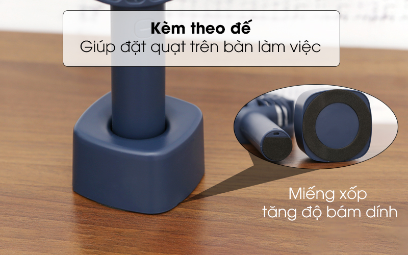 Đế có sử dụng miếng xốp tăng độ bám dính - Quạt sạc mini Cosano CF001 Xanh đen