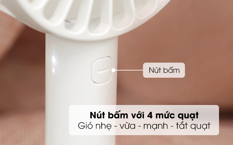 Nút bấm điều khiển quạt được tích hợp 3 mức độ gió - Quạt sạc mini Cosano CF002 Trắng