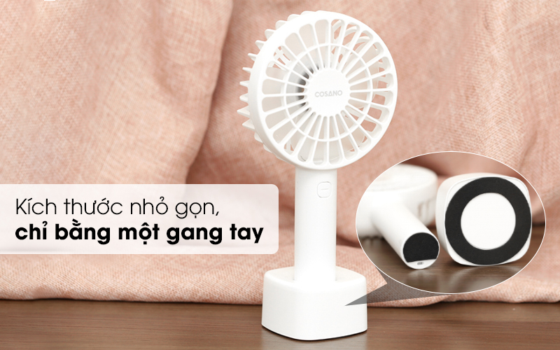 Kích thước nhỏ gọn chỉ bằng một gang tay - Quạt sạc mini Cosano CF002 Trắng