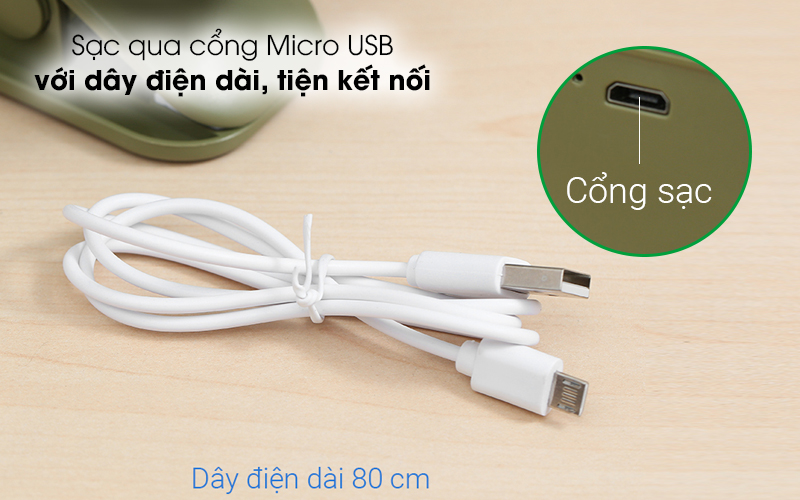 Quạt sạc mini JM SF53 - Sử dụng dây điện dài 80 cm