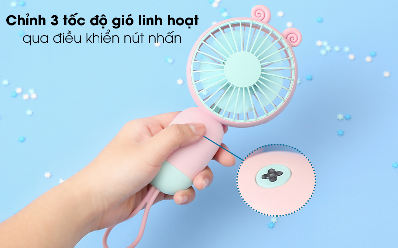 Quạt sạc mini OSMIA CK-F050 - Thay đổi 3 tốc độ gió mạnh - vừa - nhẹ linh hoạt chỉ với 1 nút bấm 