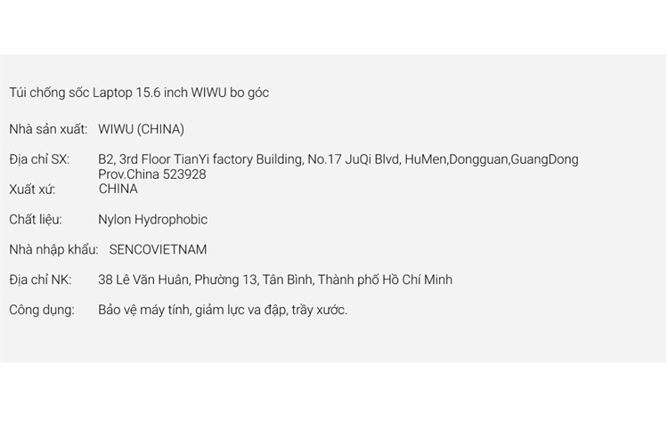 Túi chống sốc Laptop 15.6 inch WIWU bo góc Màu Đen