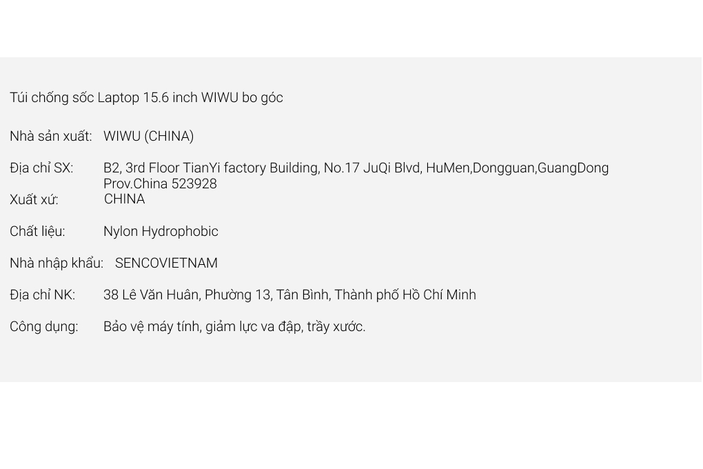 Túi chống sốc Laptop 15.6 inch WIWU bo góc Màu Đen