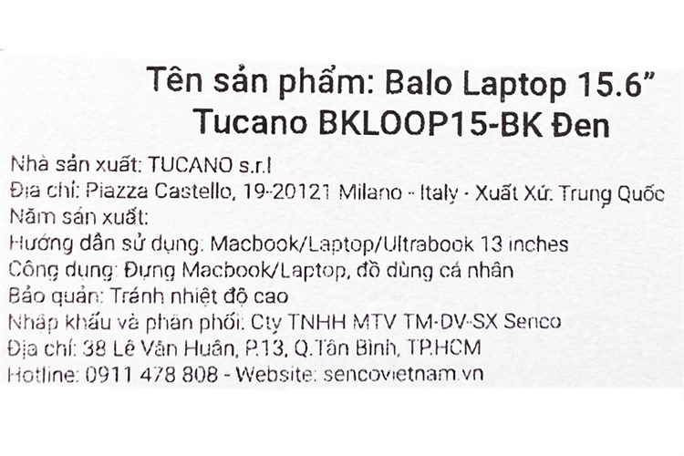 Balo Laptop 15.6 inch Tucano BKLOOP15-BK Màu Xám