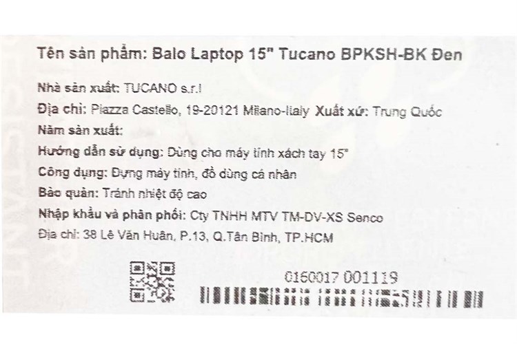 Balo Laptop 15 inch Tucano BPKSH-BK Màu Đen