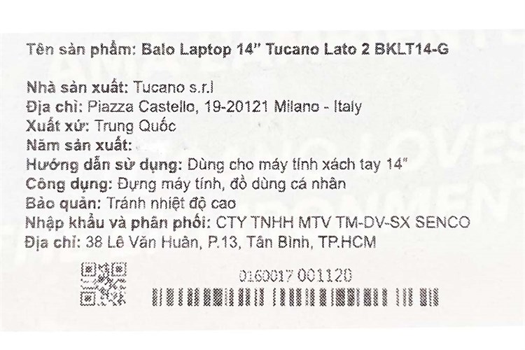 Balo Laptop 14 inch Tucano Lato 2 BKLT14-G Xám Màu Xám