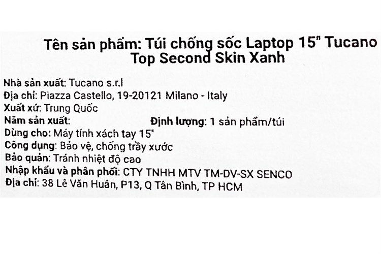 Túi chống sốc Laptop 15 inch Tucano Top Second Skin Màu Xanh lá