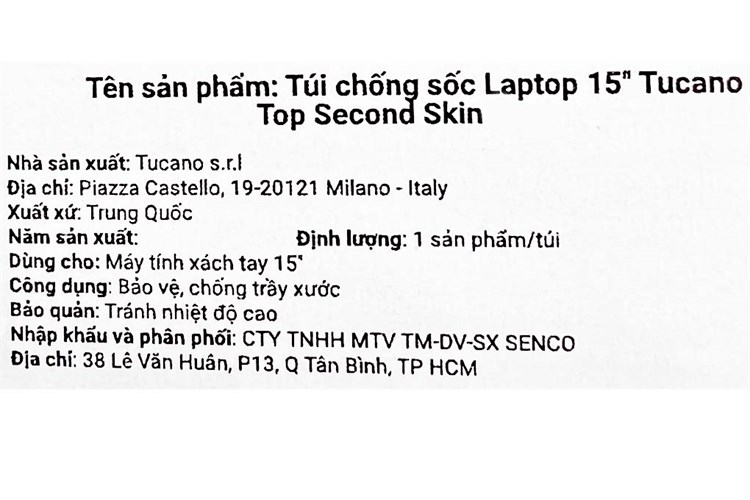 Túi chống sốc Laptop 15 inch Tucano Top Second Skin Màu Nâu