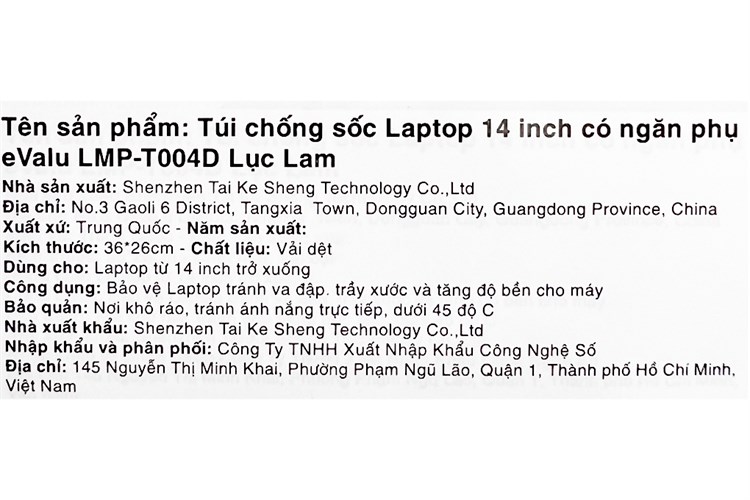 Túi chống sốc Laptop 14 inch có ngăn phụ eValu LMP-T004D Màu Xanh lam