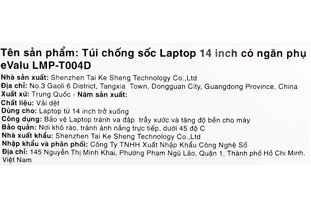 Túi chống sốc Laptop 14 inch có ngăn phụ eValu LMP-T004D Màu Xanh lam