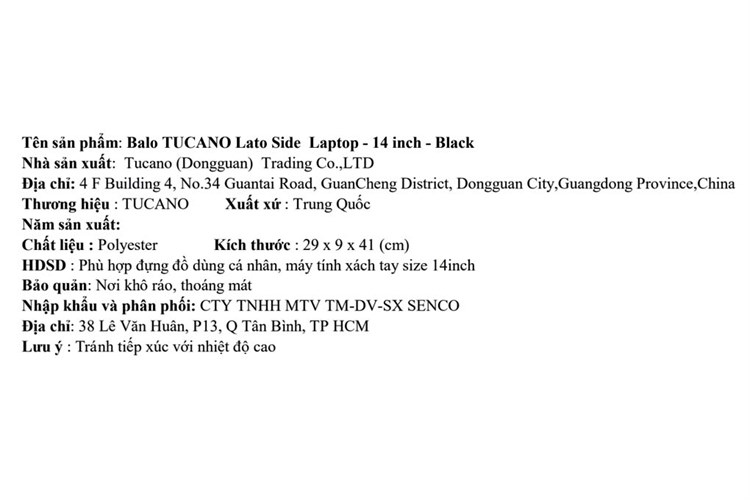 Balo Laptop 14 inch Tucano Lato Màu Đen